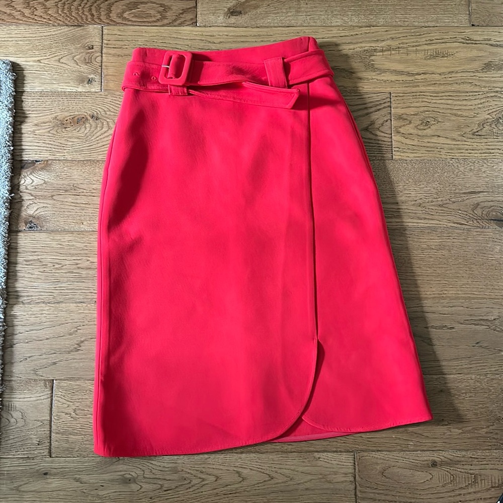 Red belted midi skirt